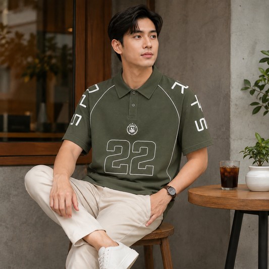 HYYPE Olive Green Number Print Polo T-Shirt