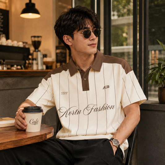 HYYPE Beige Pinstripe Contrast Collar Polo T-Shirt