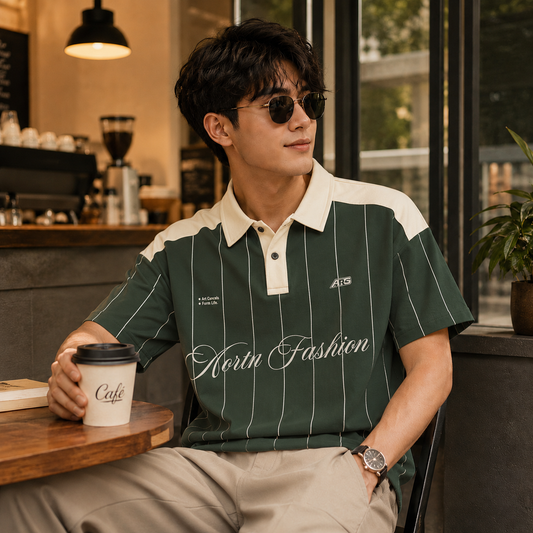 HYYPE Olive Green Pinstripe Contrast Collar Polo T-Shirt