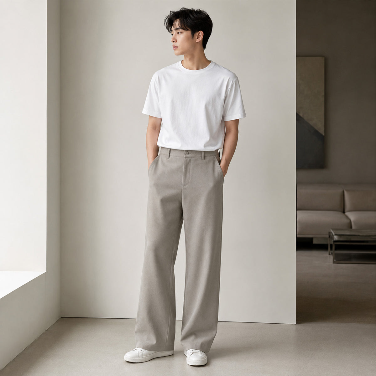 HYYPE Grey Korean Straight Fit Tailored Trouser