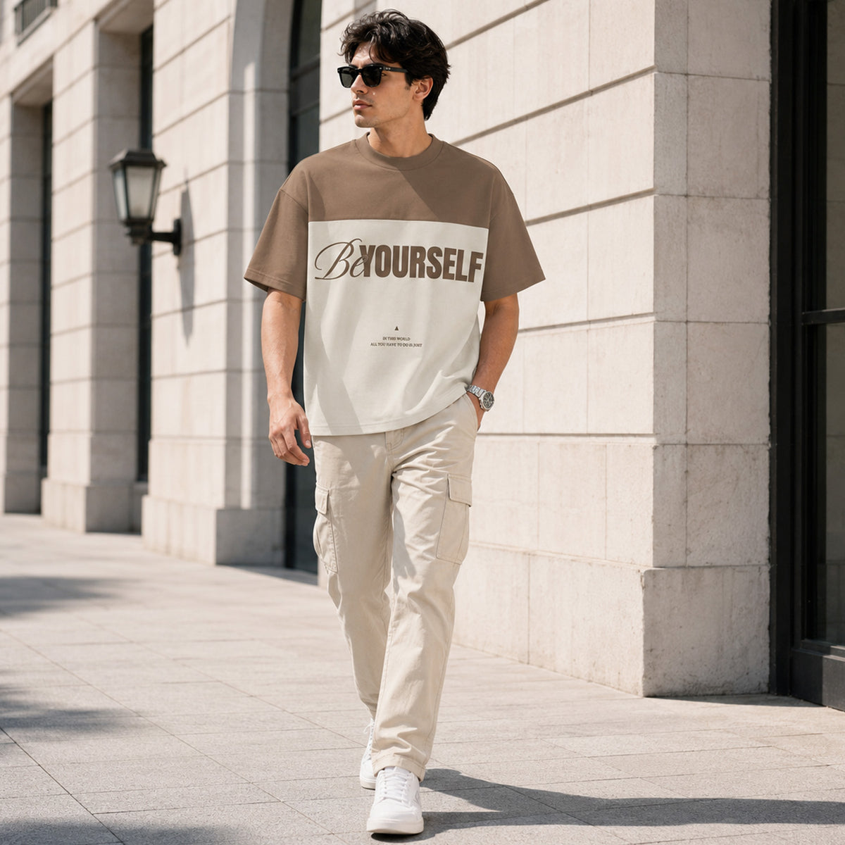HYYPE Beige Be Yourself Oversized T-Shirt