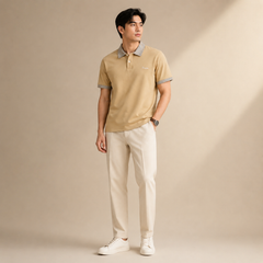 HYYPE Beige Checked Collar Polo T-Shirt