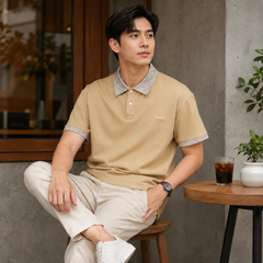 HYYPE Beige Checked Collar Polo T-Shirt