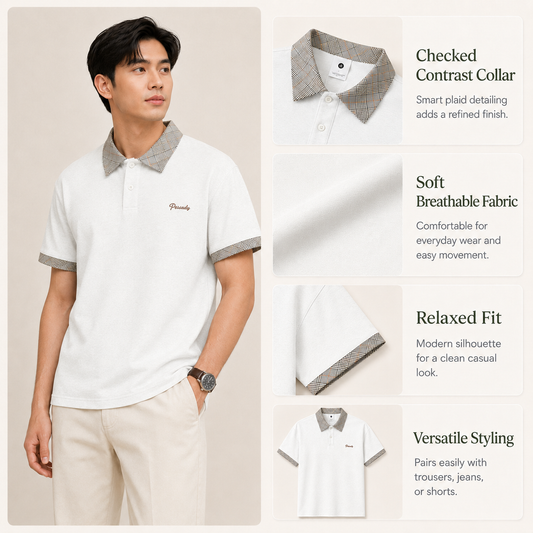 HYYPE White Checked Collar Polo T-Shirt