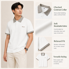 HYYPE White Checked Collar Polo T-Shirt