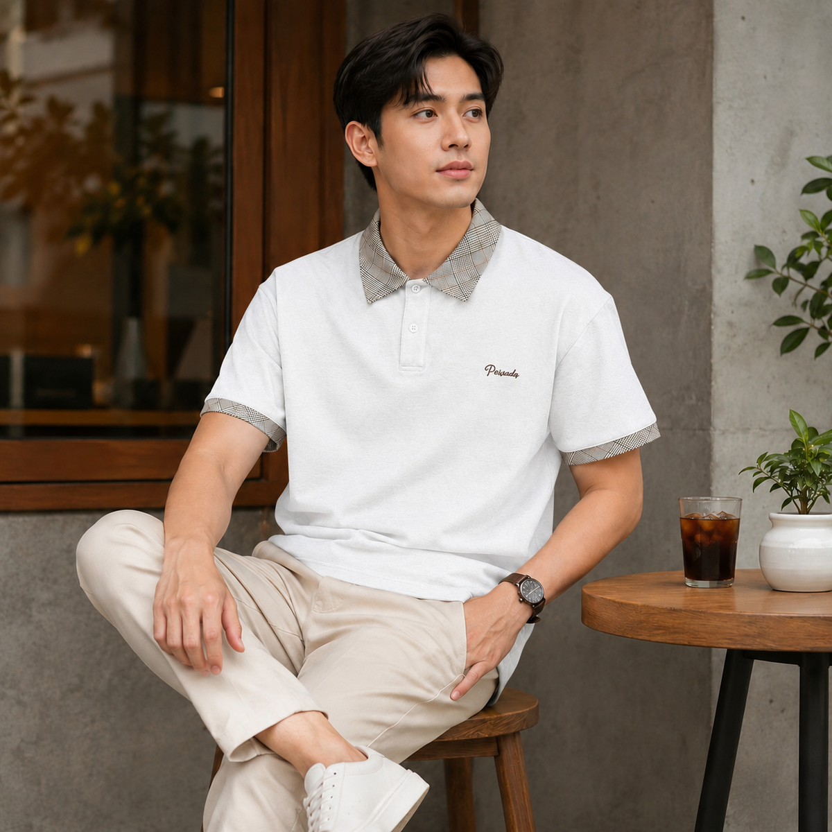HYYPE White Checked Collar Polo T-Shirt