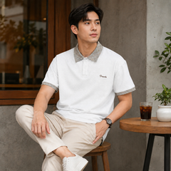 HYYPE White Checked Collar Polo T-Shirt
