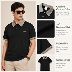 HYYPE Black Checked Collar Polo T-Shirt