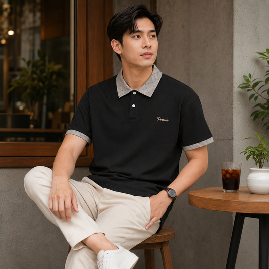 HYYPE Black Checked Collar Polo T-Shirt