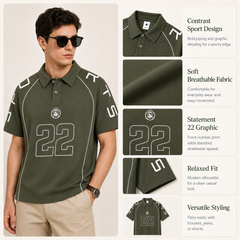 HYYPE Olive Green Number Print Polo T-Shirt