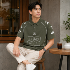 HYYPE Olive Green Number Print Polo T-Shirt
