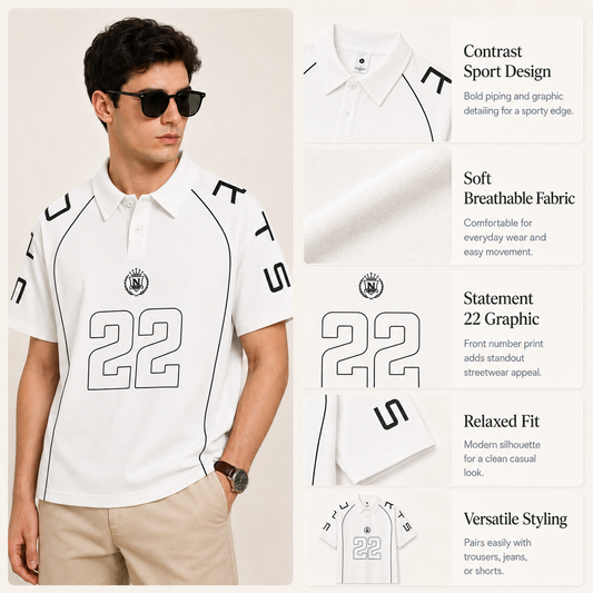 HYYPE White Number Print Polo T-Shirt