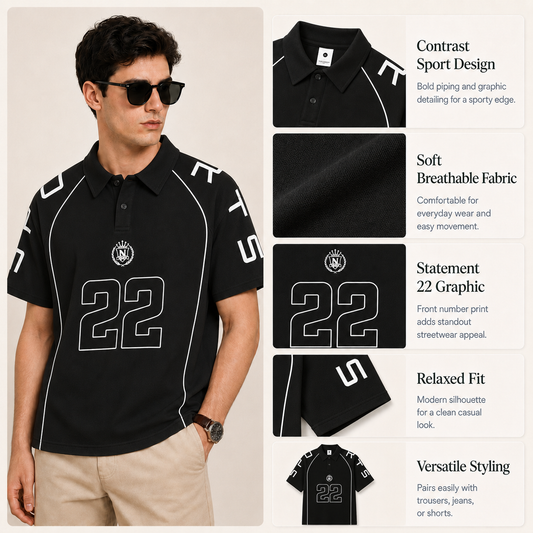 HYYPE Black Number Print Polo T-Shirt