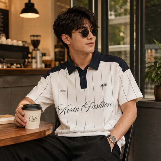 HYYPE White Pinstripe Contrast Collar Polo T-Shirt