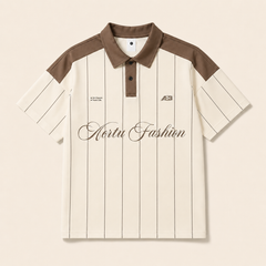 HYYPE Beige Pinstripe Contrast Collar Polo T-Shirt
