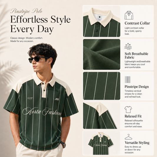 HYYPE Olive Green Pinstripe Contrast Collar Polo T-Shirt