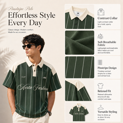 HYYPE Olive Green Pinstripe Contrast Collar Polo T-Shirt