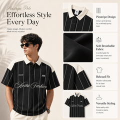 HYYPE Black Pinstripe Contrast Collar Polo T-Shirt