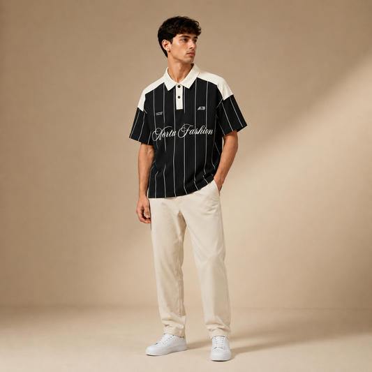HYYPE Black Pinstripe Contrast Collar Polo T-Shirt