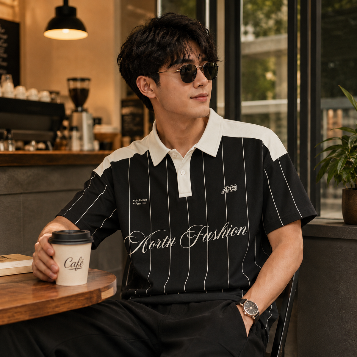 HYYPE Black Pinstripe Contrast Collar Polo T-Shirt