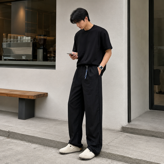 HYYPE Black Korean Loose Fit Trouser