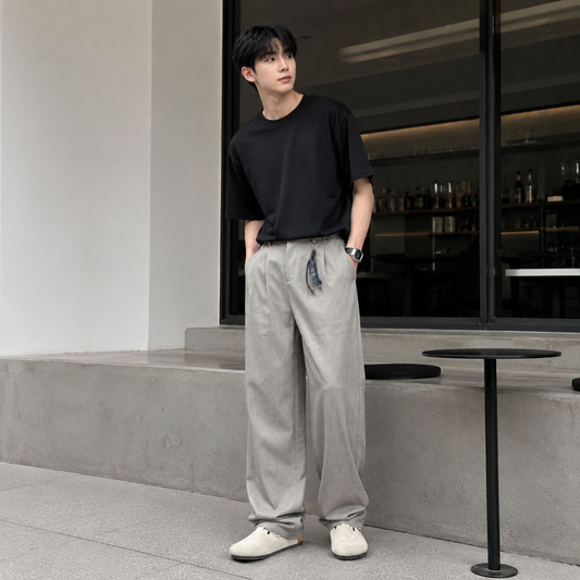 HYYPE Grey Korean Loose Fit Trouser