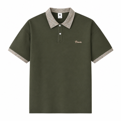 HYYPE Olive Green Checked Collar Polo T-Shirt