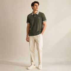HYYPE Olive Green Checked Collar Polo T-Shirt